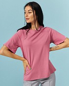 Медична футболка-реглан жіноча рожево-лілова